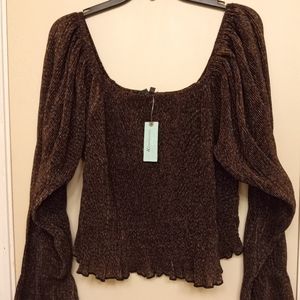 Anthropologie Plus black, brown, gold blouse